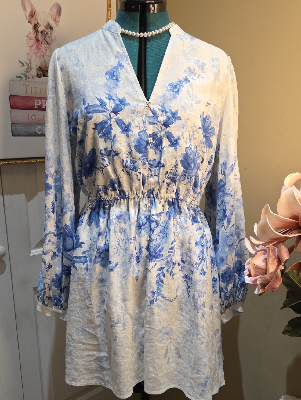 Nwt Large Calypso Blue and White Floral Midi Dress - Picture 3 of 16